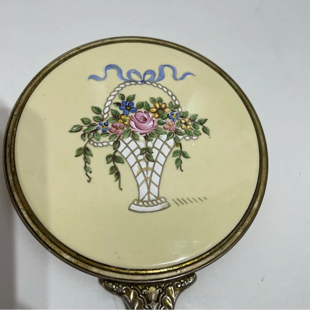 Vintage Vanity Hand Mirror with Floral Design